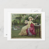 コーヒーを飲む読と庭で飲む(W/c on ポストカード (正面/裏面)