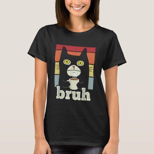 コーヒーを飲むBruh猫と猫の挨拶ティーンの男の子 Tシャツ (正面)