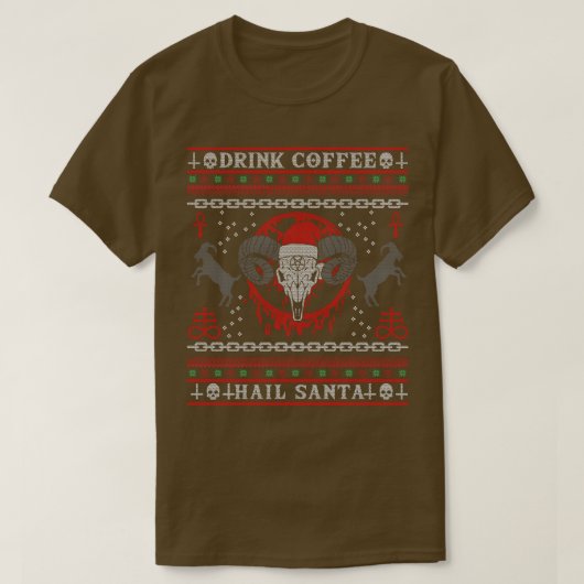 コーヒーを飲むHail Satan I Baphomet Death Metal 1 Tシャツ (デザイン正面)