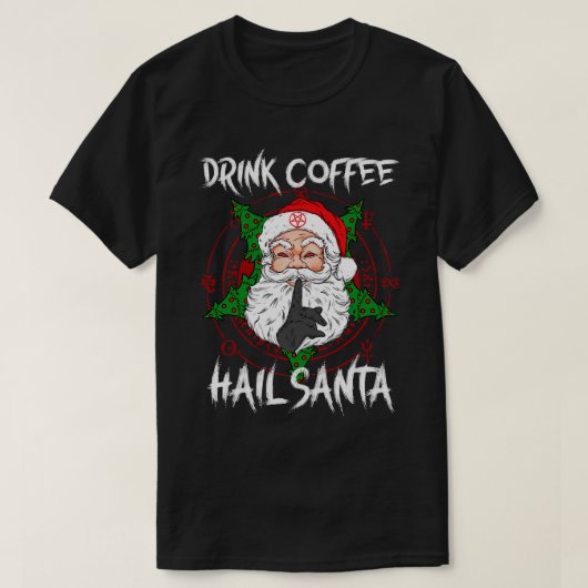コーヒーを飲むHail Satan I Baphomet Death Metal Tシャツ (デザイン正面)