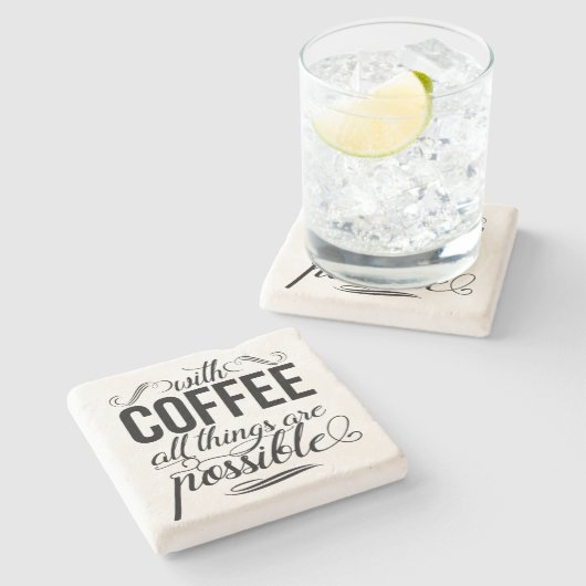 コーヒーを飲めば全てのことが可能になる |タイポグラフィ ストーンコースター (横)