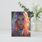 コーヒーを飲んだエルフの女性 ポストカード (スタンド正面)