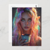 コーヒーを飲んだエルフの女性 ポストカード (正面/裏面)