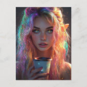 コーヒーを飲んだエルフの女性 ポストカード (正面)