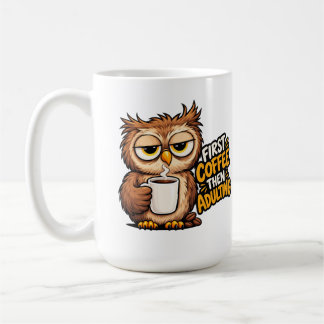 コーヒーを飲んでから大人になる 珍しい眠そうなフクロウのコーヒー コーヒーマグカップ