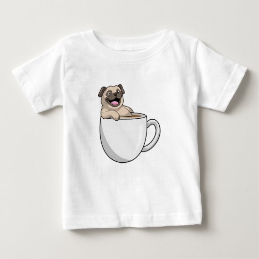 コーヒーを飲んでパグ ベビーTシャツ (正面)