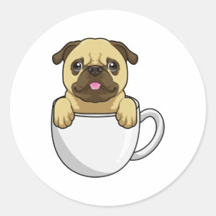 コーヒーを飲んでパグ ラウンドシール