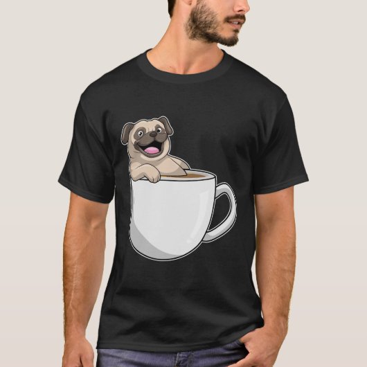 コーヒーを飲んでパグ Tシャツ (正面)