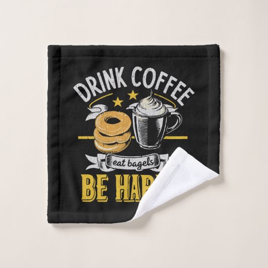 コーヒーを飲んでベーグルを食べて幸せに ウォッシュタオル (ウォッシュタオル)