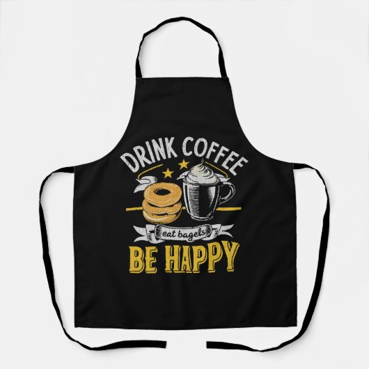コーヒーを飲んでベーグルを食べて幸せに エプロン (正面)