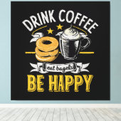 コーヒーを飲んでベーグルを食べて幸せに キャンバスプリント (インサイチュ (ウッドフロア))