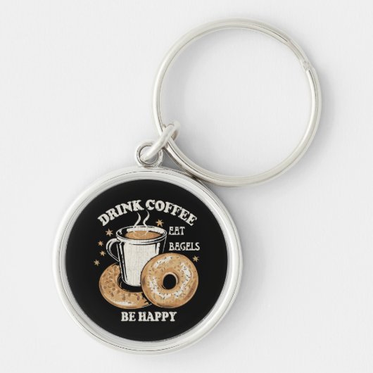 コーヒーを飲んでベーグルを食べて幸せに キーホルダー (正面)