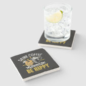 コーヒーを飲んでベーグルを食べて幸せに ストーンコースター (横)