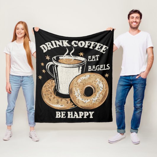 コーヒーを飲んでベーグルを食べて幸せに フリースブランケット (インサイチュ)