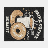 コーヒーを飲んでベーグルを食べて幸せに フリースブランケット (正面(横))