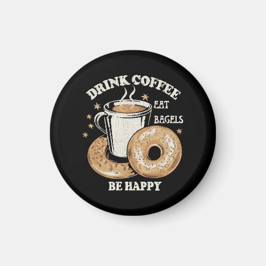 コーヒーを飲んでベーグルを食べて幸せに マグネット (正面)