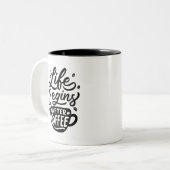 コーヒーを飲んで人生が始まる 二色コーヒーマグ ツートーンマグカップ (正面左)