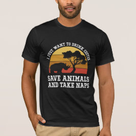 コーヒーを飲んで動物を救って眠りたい Tシャツ