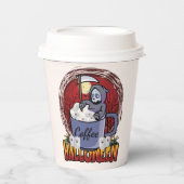 コーヒーを飲んで怖がる紙カップ 紙コップ (正面)