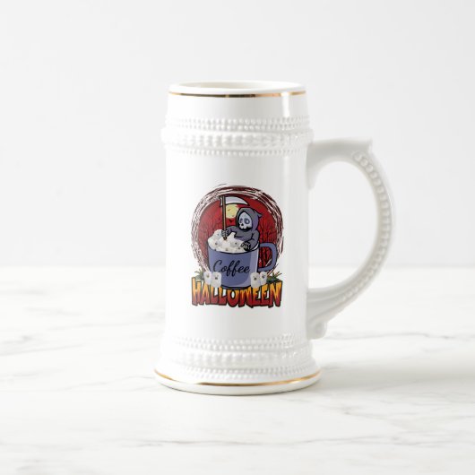コーヒーを飲んで怖がる ビールジョッキ (右)