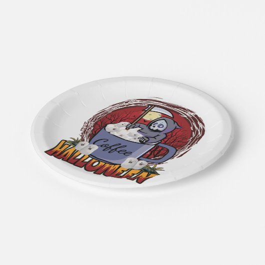 コーヒーを飲んで怖がる ペーパープレート (アングル)