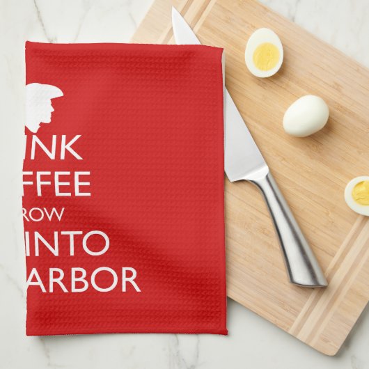 コーヒーを飲んで港にお茶を入れる キッチンタオル (四つ折り)