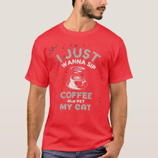 コーヒーを飲んで猫をペットにしたい Tシャツ