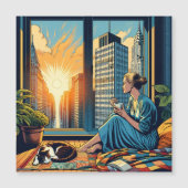 コーヒーを飲んで窓の外を眺めている女性 (正面)