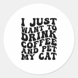 コーヒーを飲んで飼い猫を飼っおもしろいている人 ラウンドシール