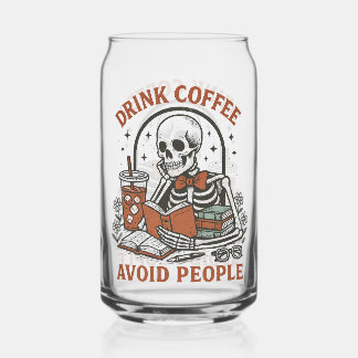 ☕ コーヒーを飲んで、人を避けろ - 楽しいスケルトンビールグラス ガラス缶