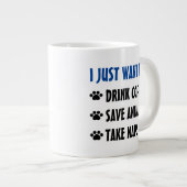 コーヒーを飲救み、動物、昼寝を取る ジャンボコーヒーマグカップ (正面右)