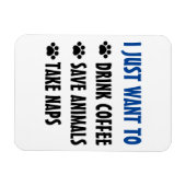 コーヒーを飲救み、動物、昼寝を取る マグネット (横)