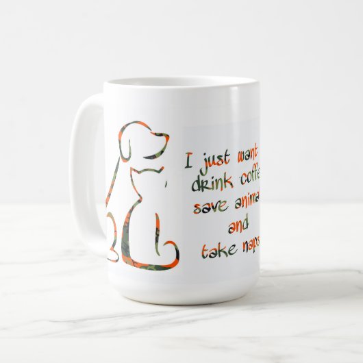 コーヒーを飲救む、動物、昼寝を取る – Pet Lover コーヒーマグカップ (正面左)
