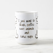 コーヒーを飲救む – 動物 – 犬と猫 コーヒーマグカップ (中央)