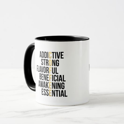 コーヒーアクロニムブラックタイポグラフィマグ マグカップ (正面左)
