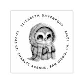 コーヒーアドレスを持つかわいい大きな目のフクロウ セルフインキングスタンプ (デザイン)