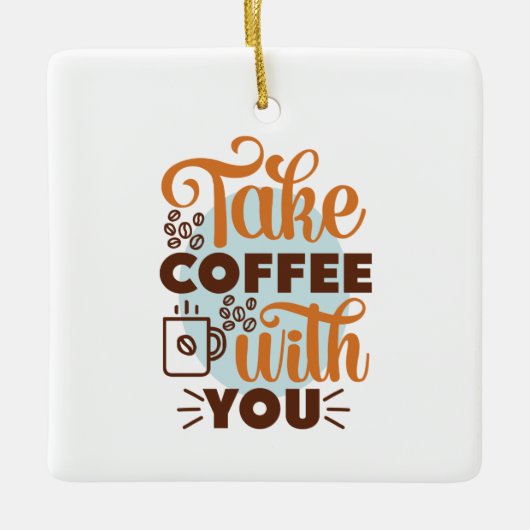 コーヒーアートでコーヒーを飲む セラミックオーナメント (正面)