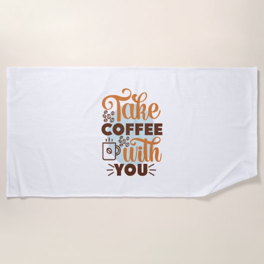 コーヒーアートでコーヒーを飲む ビーチタオル (正面)