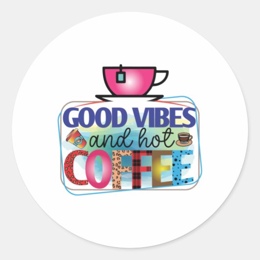 コーヒーアートの良い雰囲気とホットコーヒー ラウンドシール (正面)