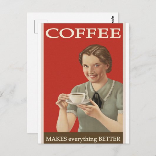 コーヒーアートウーマンヴィンテージイラストレーションはがき ポストカード (正面/裏面)