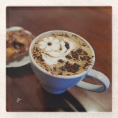 コーヒーアートカフェラテコーヒーカップ素朴 ガラスコースター (正面)