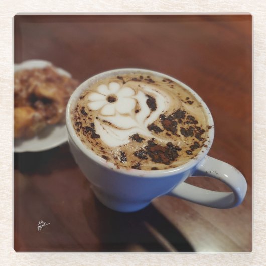 コーヒーアートカフェラテコーヒーカップ素朴 ガラスコースター (正面)