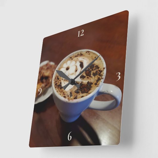 コーヒーアートカフェラテコーヒーカップ素朴 スクエア壁時計 (傾斜)