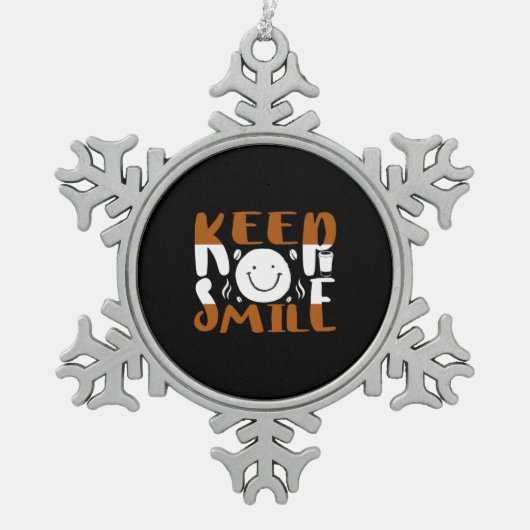 コーヒーアート保スマイル スノーフレークピューターオーナメント (正面)