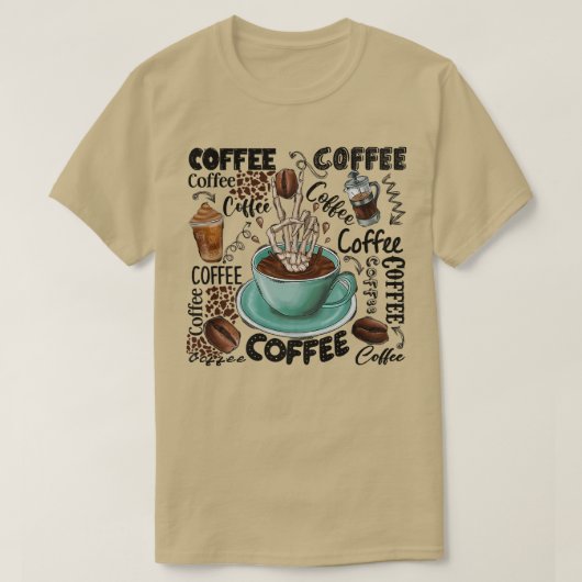 コーヒーウエスタンコーヒー骨格ハンドコーヒー愛好家 Tシャツ (デザイン正面)