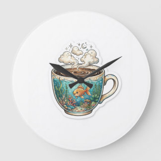コーヒーオーシャン – 魔法のカップウォールクロック ラージ壁時計
