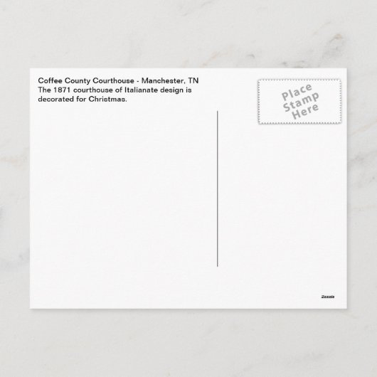 コーヒーカウンティコートハウスマンチェスター， TN シーズンポストカード (裏面)