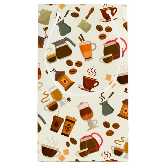 コーヒーカッコいいパーティータイル模様 スモールペーパーバッグ (裏面)