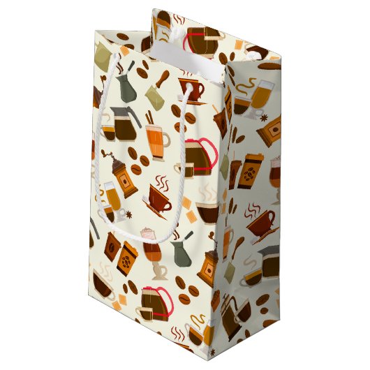 コーヒーカッコいいパーティータイル模様 スモールペーパーバッグ (裏面アングル)