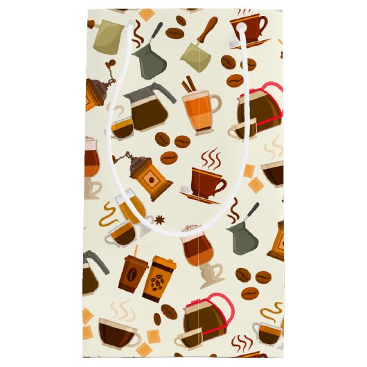 コーヒーカッコいいパーティータイル模様 スモールペーパーバッグ (正面)